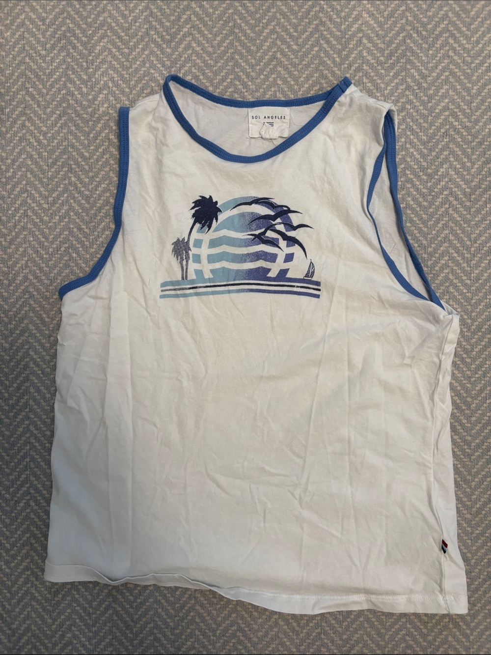 NEW Sol Angeles White Tank with Blue Trim & Coastal Graphic